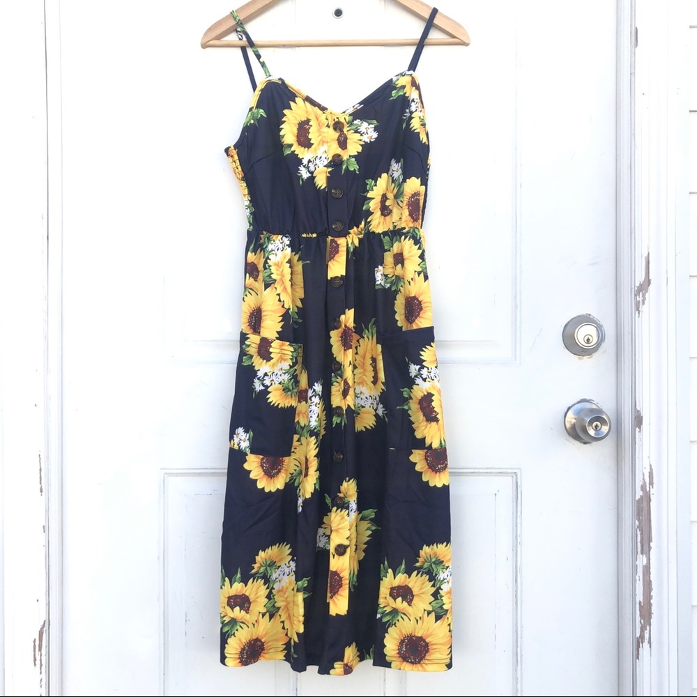 NEW Navyblue Floral Print Spaghetti Strap Sundress - Picture 8 of 10